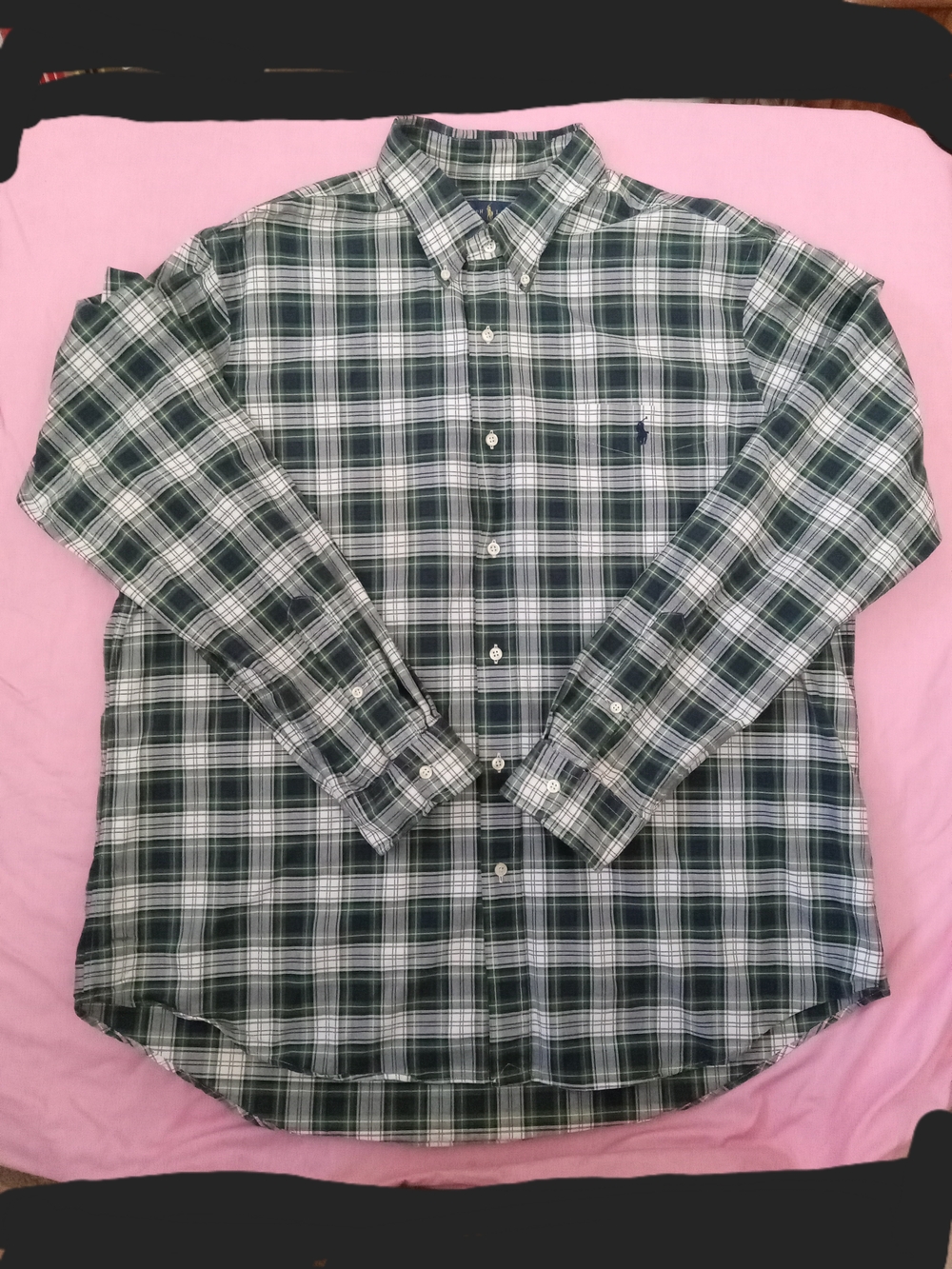 Ralph Lauren Navy and Green Plaid Button-Down Shirt 2XL
